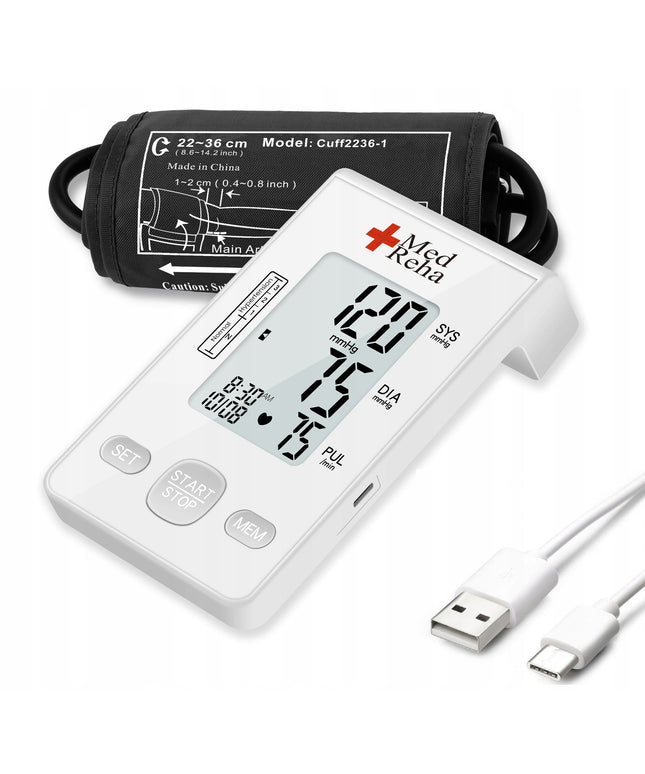 Kraujospūdžio matuoklis ant rankos automatinis elektroninis medicininis tikslus su USB jungtimi ir dideliu LCD ekranu 2x150 atminties vietų