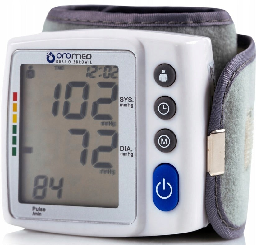 Kraujospūdžio matuoklis ant riešo OROMED ORO-SM3 automatinis medicininis su aritmijos funkcija, dideliu LCD ekranu ir 2x120 atminties vietų