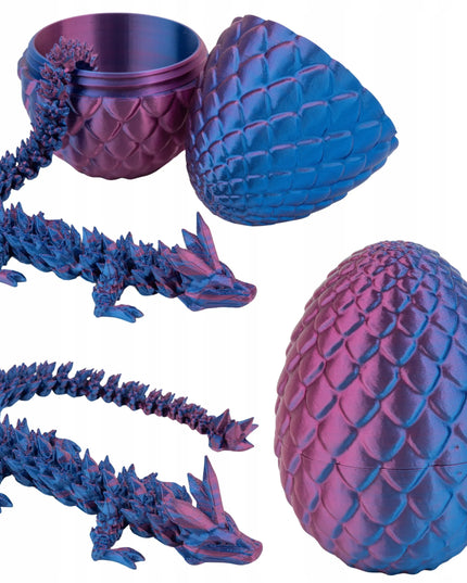 Kristalinis 3D spausdintas drakonas su kiaušiniu, lankstus, mėlynos-violetinės spalvos