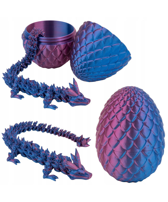 Kristalinis 3D spausdintas drakonas su kiaušiniu, lankstus, mėlynos-violetinės spalvos
