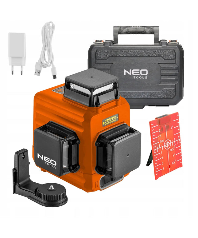 Kryžinis lazeris NEO TOOLS 75-104 3D 360° su raudonu spinduliu ir USB-C jungtimi