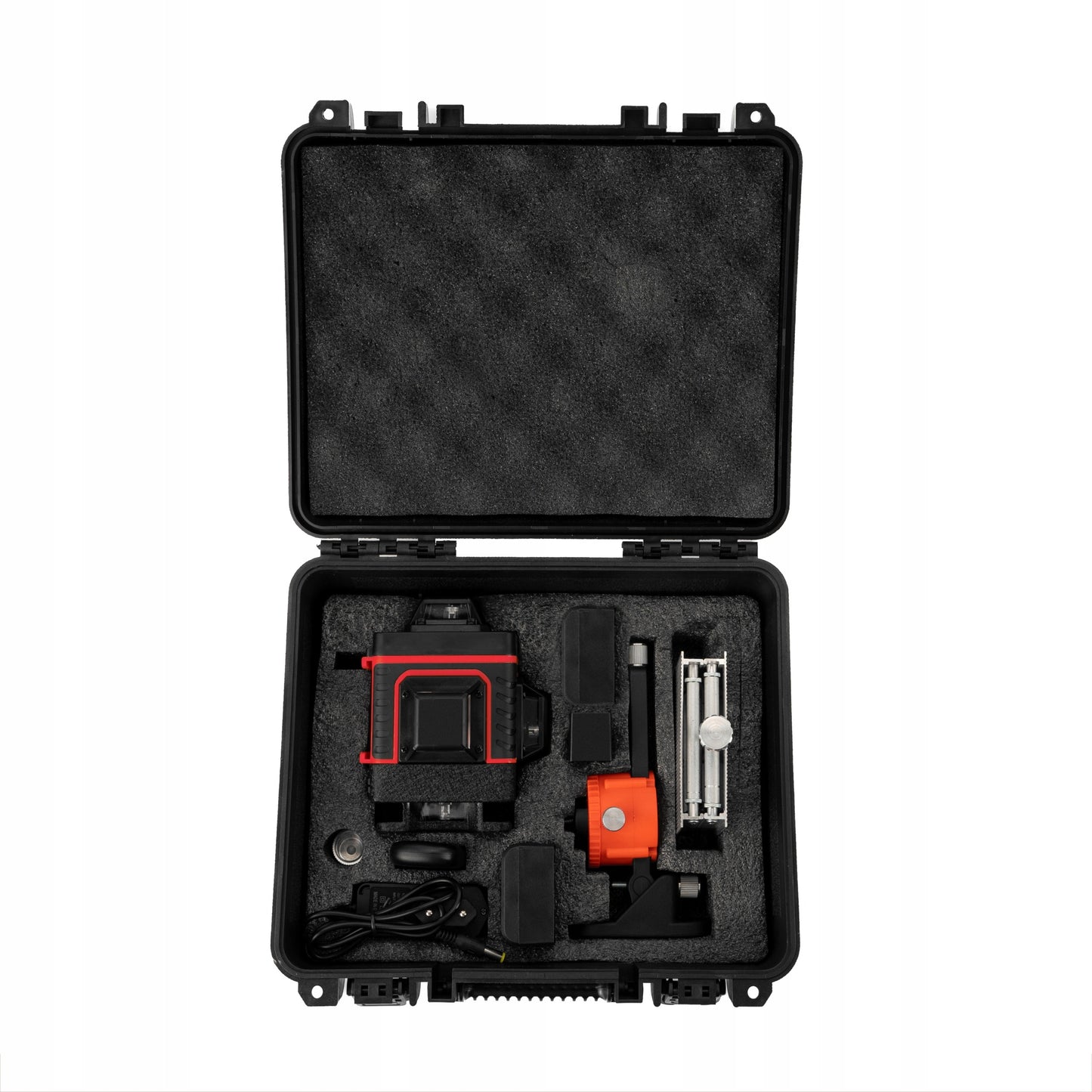 Kryžminis lazerinis nivelyras Delphi Tools 16 linijų 4D 360° su 2 akumuliatoriais, 115 cm aliuminiu trikojų, pulteliu ir pilnu priedų komplektu