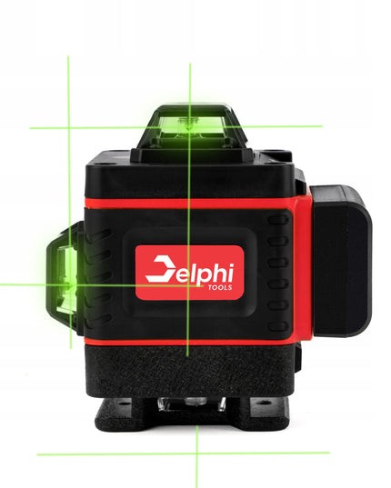 Kryžminis lazerinis nivelyras Delphi Tools 16 linijų 4D 360° su 2 akumuliatoriais, 115 cm aliuminiu trikojų, pulteliu ir pilnu priedų komplektu