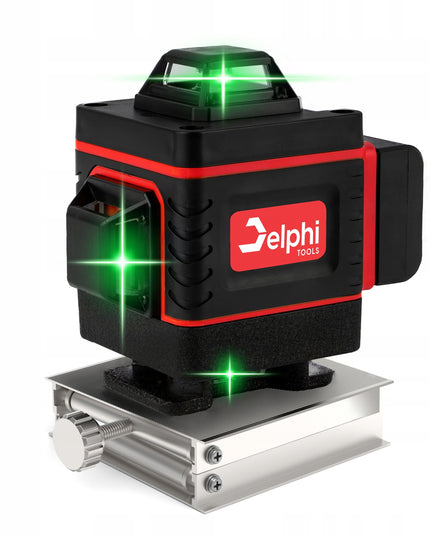 Kryžminis lazerinis nivelyras Delphi Tools 16 linijų 4D 360° su 2 akumuliatoriais, 115 cm aliuminiu trikojų, pulteliu ir pilnu priedų komplektu