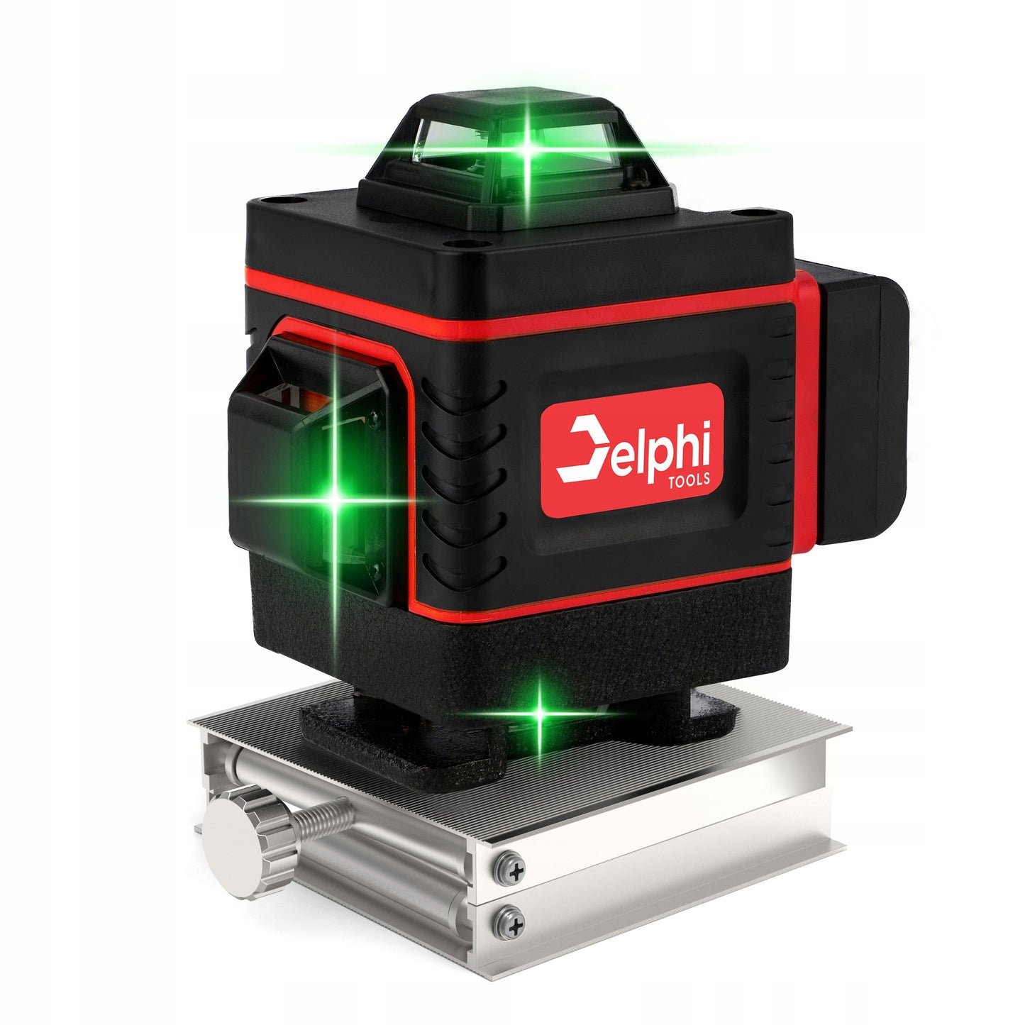 Kryžminis lazerinis nivelyras Delphi Tools 16 linijų 4D 360° su 2 akumuliatoriais, 115 cm aliuminiu trikojų, pulteliu ir pilnu priedų komplektu
