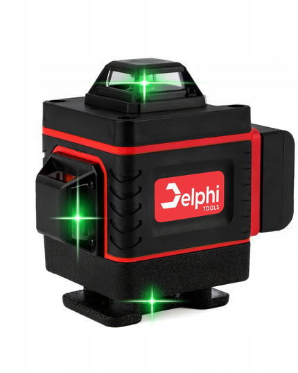 Kryžminis lazerinis nivelyras Delphi Tools 16 linijų 4D 360° su 2 akumuliatoriais, 115 cm aliuminiu trikojų, pulteliu ir pilnu priedų komplektu