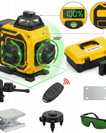 Kryžminis lazerinis nivelyras Durabuild PRO LCD 360 4D 16 linijų su stovu