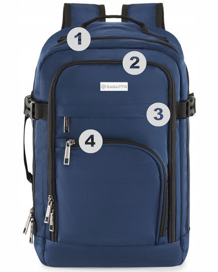 ZAGATTO tamsiai mėlyna kelioninė kuprinė lėktuvui 40x20x25 – rankinis bagažas Ryanair Wizzair