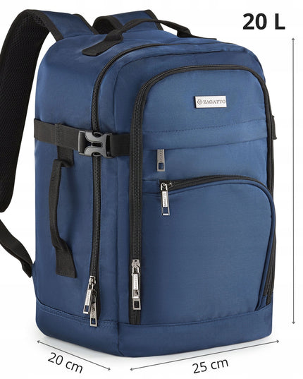 ZAGATTO tamsiai mėlyna kelioninė kuprinė lėktuvui 40x20x25 – rankinis bagažas Ryanair Wizzair