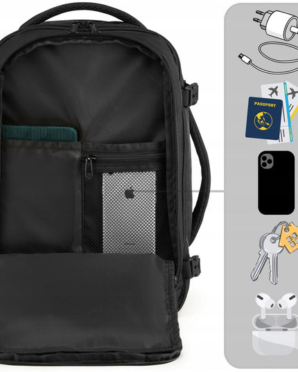 ZAGATTO juoda kelioninė kuprinė lėktuvui 40x25x20 – rankinis bagažas Ryanair Wizzair