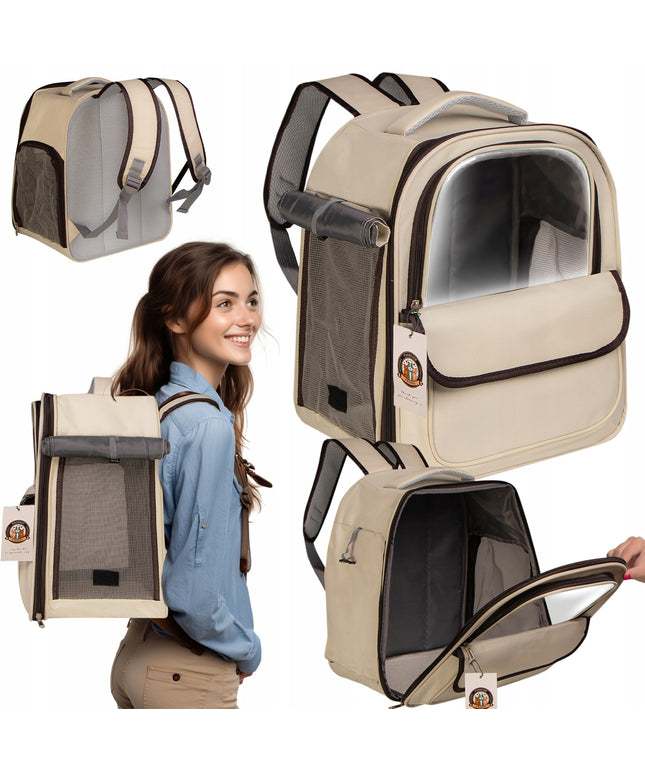 Kuprinė gyvūnams šunims ir katėms su permatomu langu, ventiliacija ir kišene 35x26x40 cm