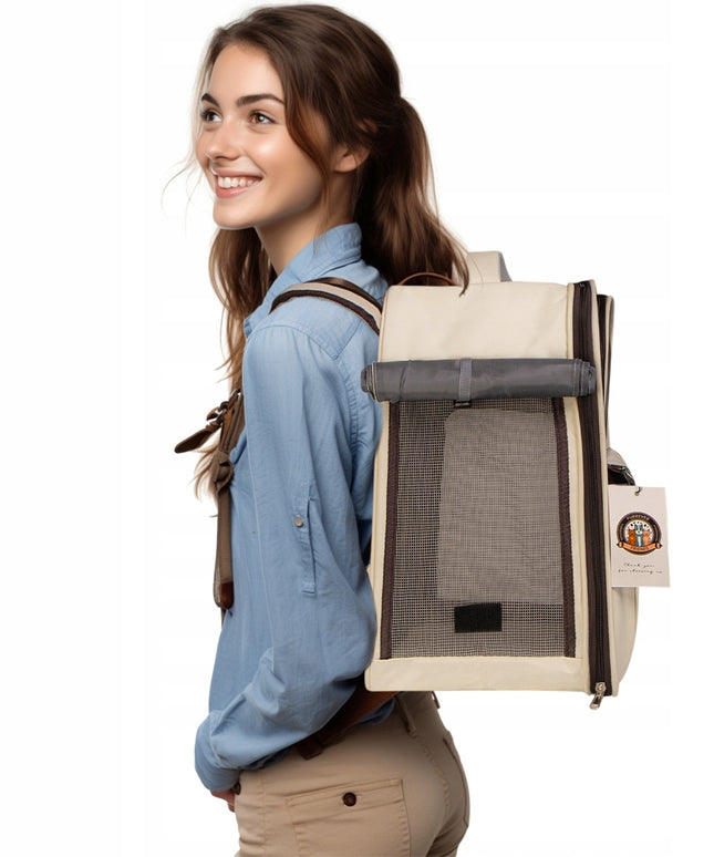 Kuprinė gyvūnams šunims ir katėms su permatomu langu, ventiliacija ir kišene 35x26x40 cm