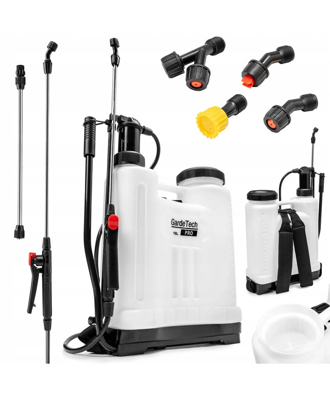 Kuprinis slėginis purkštuvas PRO 16L su ilga 100 cm lanka
