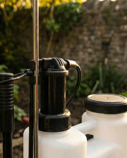 Kuprinis slėginis purkštuvas PRO 16L su ilga 100 cm lanka