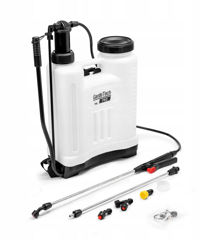 Kuprinis slėginis purkštuvas PRO 16L su ilga 100 cm lanka