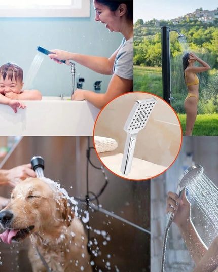 Kvadratinė dušo galvutė Terra Home EKO, 3 funkcijų, chromuota, taupanti vandenį