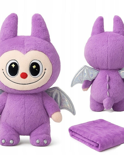 Pliušinis žaislas Labubu 50 cm su sparnais ir antklode minkštas didelis žaislas dovanai