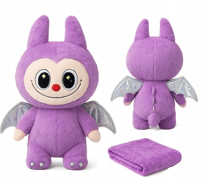 Pliušinis žaislas Labubu 50 cm su sparnais ir antklode minkštas didelis žaislas dovanai