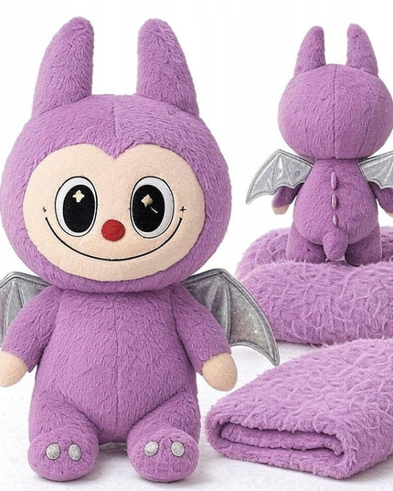 Pliušinis žaislas Labubu 50 cm su sparnais ir antklode minkštas didelis žaislas dovanai