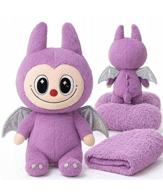 Pliušinis žaislas Labubu 50 cm su sparnais ir antklode minkštas didelis žaislas dovanai