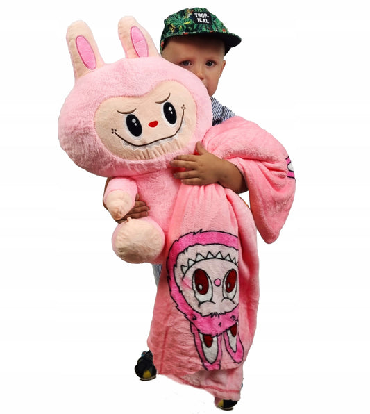 Labubu Mega Didelis Pliušinis Žaislas XXL 50 cm + Antklodė 160 cm Rožinė