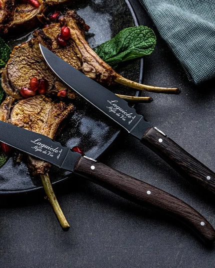 Laguiole Luxury Line – 6 kepsnių peilių rinkinys, afrikinio wenge medienos rankenos, dovanų dėžutėje