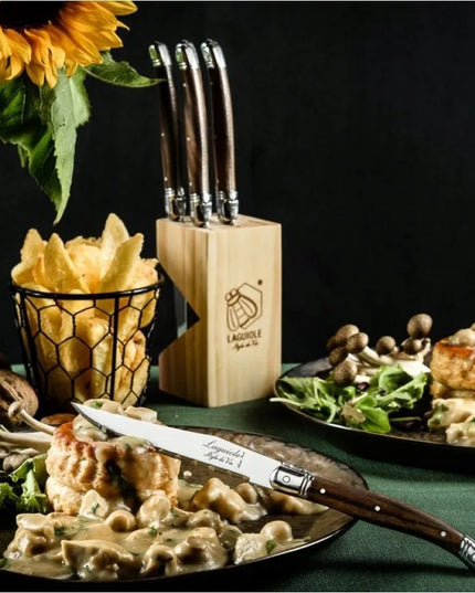 Laguiole Style de Vie 6 kepsnių peilių rinkinys, tamsi mediena, su stovu