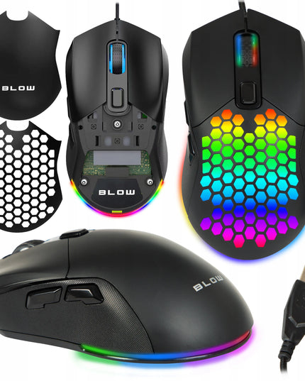 Laidinė kompiuterinė žaidimų pelė Blow REPLICANT USB 7200DPI su keičiamais dangteliais