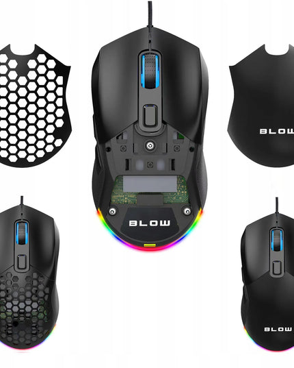 Laidinė kompiuterinė žaidimų pelė Blow REPLICANT USB 7200DPI su keičiamais dangteliais