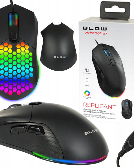 Laidinė kompiuterinė žaidimų pelė Blow REPLICANT USB 7200DPI su keičiamais dangteliais