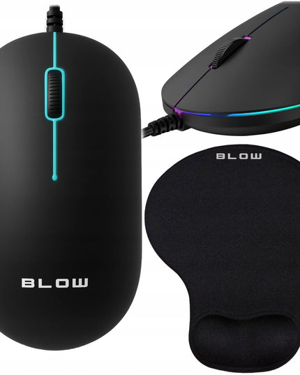 Laidinė optinė RGB LED žaidimų pelė Blow MP-60 1000 DPI USB + kilimėlis