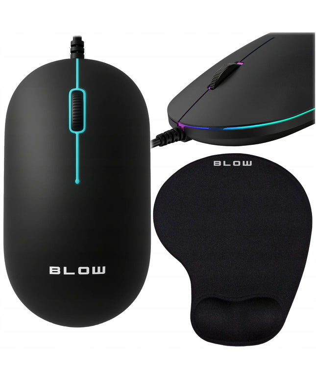 Laidinė optinė RGB LED žaidimų pelė Blow MP-60 1000 DPI USB + kilimėlis