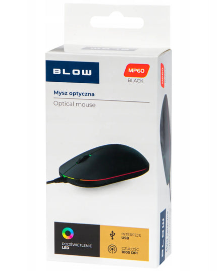 Laidinė optinė RGB LED žaidimų pelė Blow MP-60 1000 DPI USB + kilimėlis