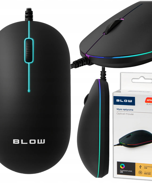 Laidinė optinė RGB LED žaidimų pelė Blow MP-60 1000 DPI USB + kilimėlis