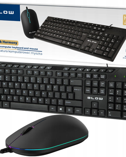Laidinės klaviatūros ir pelės rinkinys BLOW Work Harmony, ergonomiškas, juodas, USB