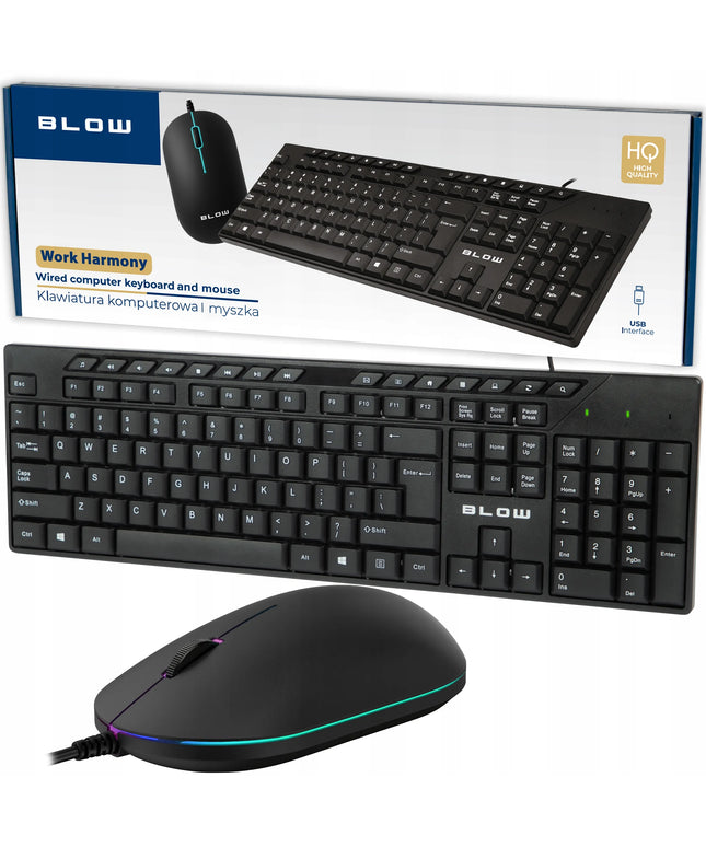 Laidinės klaviatūros ir pelės rinkinys BLOW Work Harmony, ergonomiškas, juodas, USB
