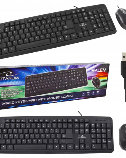 Laidinis kompiuterio rinkinys Titanum TK106: klaviatūra ir pelė, USB, juoda