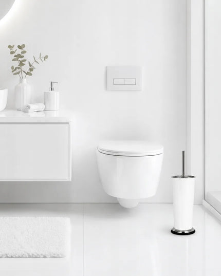 Laisvai pastatomas WC šepetys CMI Tuba, nerūdijantis plienas, baltas, 37,5 cm