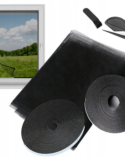 Langinis tinklelis nuo vabzdžių 250x150 cm, juodas + lipni juosta