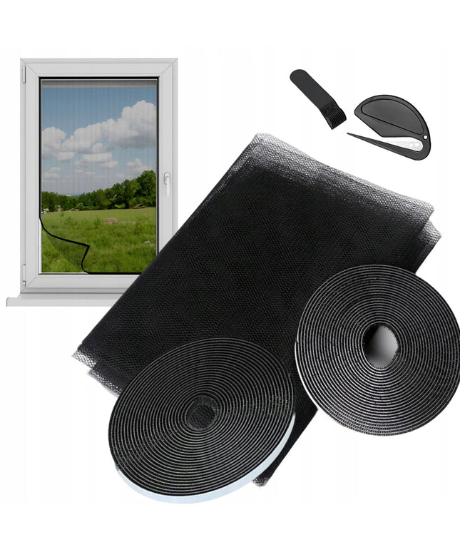 Langinis tinklelis nuo vabzdžių 250x150 cm, juodas + lipni juosta