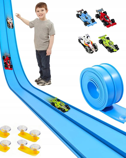 Lanksti lenktynių trasa su 4 automobiliukais vaikams