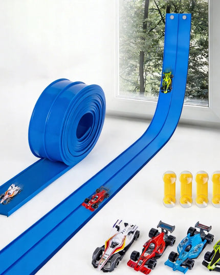 Lanksti lenktynių trasa su 4 automobiliukais vaikams