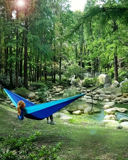 Patvarus nešiojamas nailoninis lauko hamakas su karabinais ir virvėmis iki 226 kg | Kelionėms, kiemui, stovyklavimui, žygiams