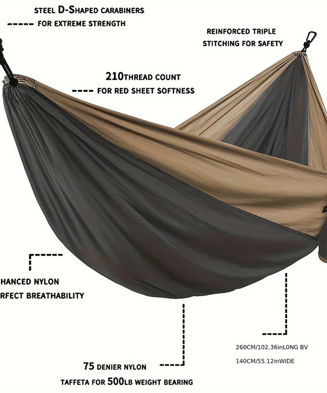 Patvarus nešiojamas nailoninis lauko hamakas su karabinais ir virvėmis iki 226 kg | Kelionėms, kiemui, stovyklavimui, žygiams