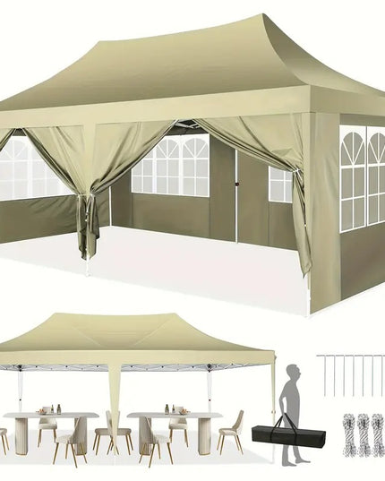 Lauko palapinė paviljonas 3x6 m su sienelėmis, šampano spalvos vestuvinė pavėsinė, lengvai surenkama sodo ir stovyklavimo pavėsinė TOOLUCK