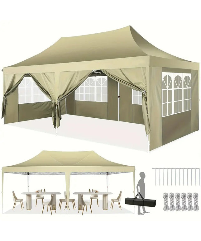 Lauko palapinė paviljonas 3x6 m su sienelėmis, šampano spalvos vestuvinė pavėsinė, lengvai surenkama sodo ir stovyklavimo pavėsinė TOOLUCK