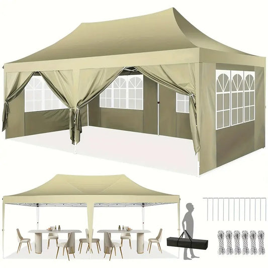 Lauko palapinė paviljonas 3x6 m su sienelėmis, šampano spalvos vestuvinė pavėsinė, lengvai surenkama sodo ir stovyklavimo pavėsinė TOOLUCK