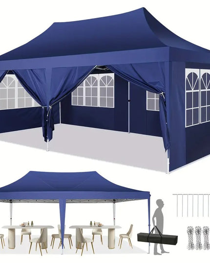 Lauko palapinė paviljonas 3x6 m su sienelėmis, mėlyna pavėsinė sodui, vestuvėms ir vakarėliams TOOLUCK