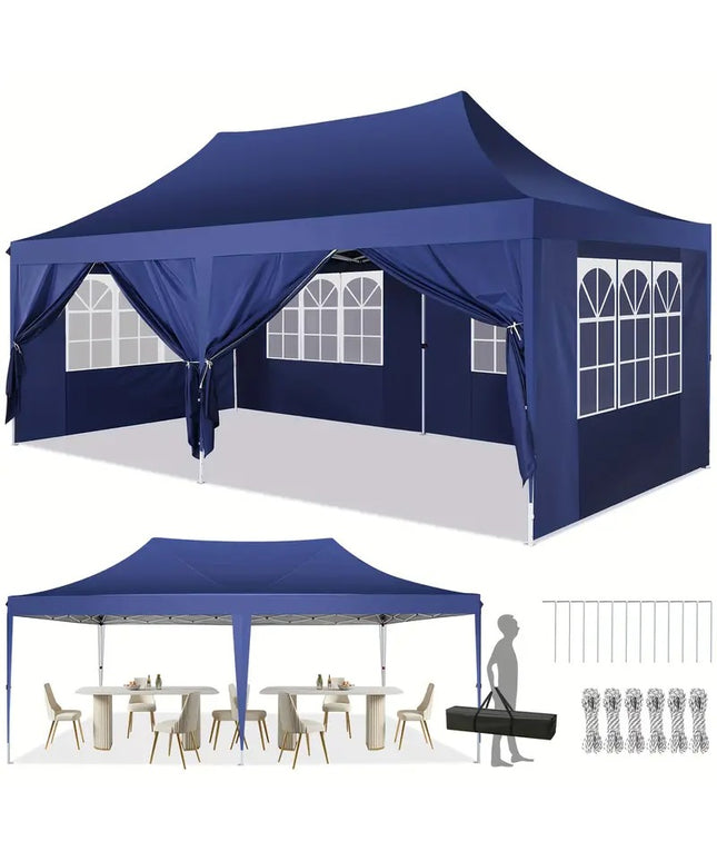 Lauko palapinė paviljonas 3x6 m su sienelėmis, mėlyna pavėsinė sodui, vestuvėms ir vakarėliams TOOLUCK
