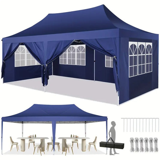 Lauko palapinė paviljonas 3x6 m su sienelėmis, mėlyna pavėsinė sodui, vestuvėms ir vakarėliams TOOLUCK